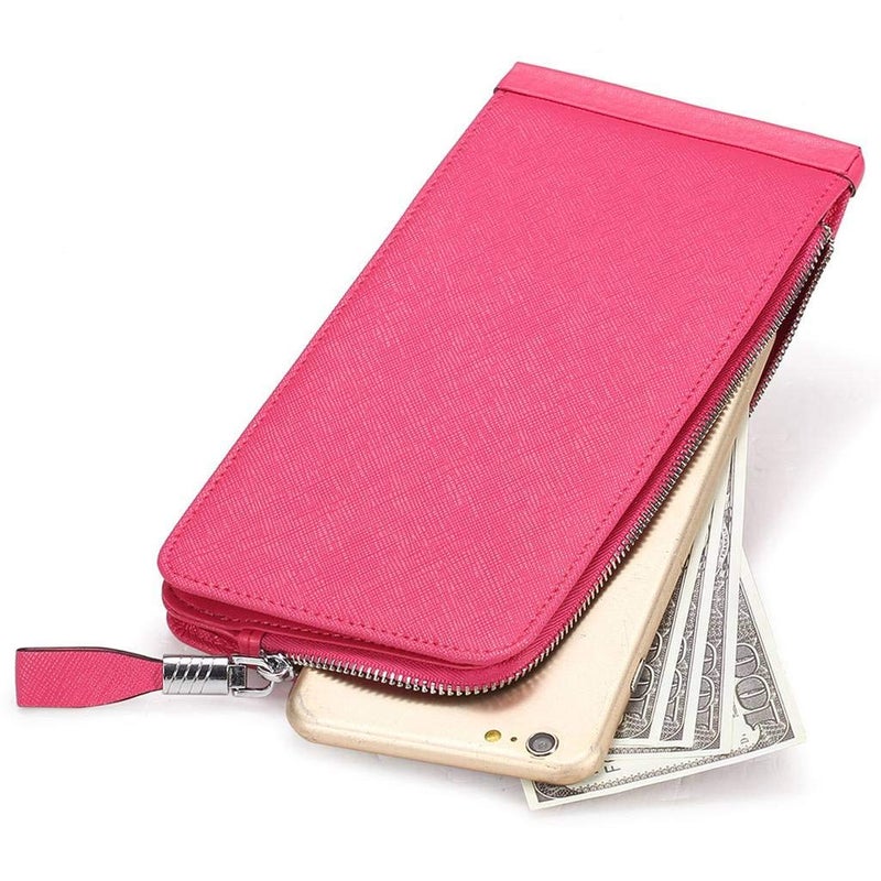 Huztencor Women's Credit Card Holder RFID Blocking Leather Multi Card Organizer Wallet Slim Long Zipper Bi-fold Business Card Case Clutch Wallet with ID Window Pink (FBA) - Image 5